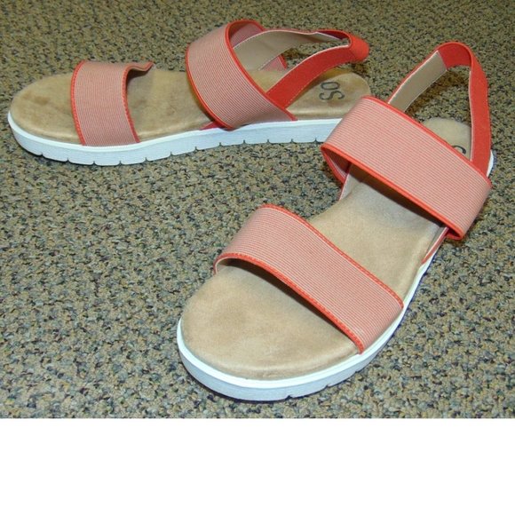 Womens Sandals 10 SO Orange Strappy Slip On Microfiber Padded Open Toe Summer - Picture 6 of 9
